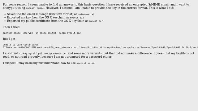 How to decrypt an S/MIME encrypted email using openssl smime? смотреть онлайн
