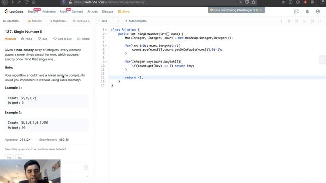 Leetcode Single Number II Java Solution With Bit Wise смотреть онлайн
