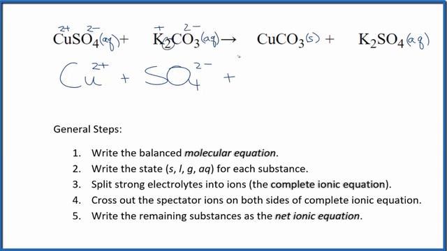 How to Write the Net Ionic Equation for CuSO4 + K2CO3 = CuCO3 + K2SO4 смотреть онлайн