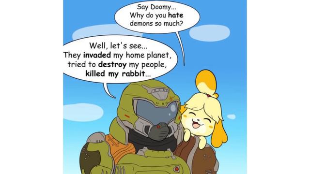 Cute Isabelle And Doomguy Comics (Animal Crossing X Doom Comic Dub)