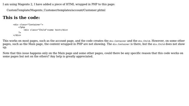 Magento: The HTML content within PHP are not appearing only on some pages Magento 2.2 смотреть онлайн