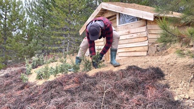 Building Complete And Warm Bushcraft Dugout Shelter | Off Grid Log Cabin | Wooden House, Fireplace