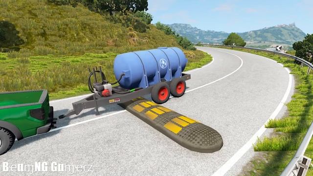 Автомобили, погрузчики, грузовики против огромных лежачих полицейских #9 - BeamNG смотреть онлайн