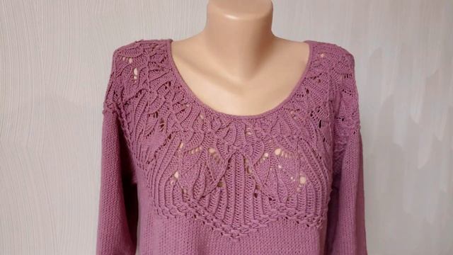 Блузка "Сирень" спицами с круглой кокеткой, обзор готового изделия смотреть онлайн