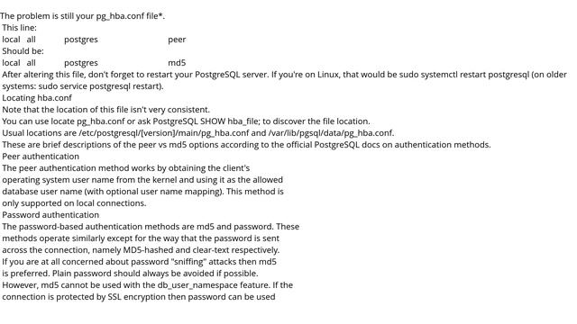 Getting error: Peer authentication failed for user "postgres", when trying to get pgsql working wit смотреть онлайн