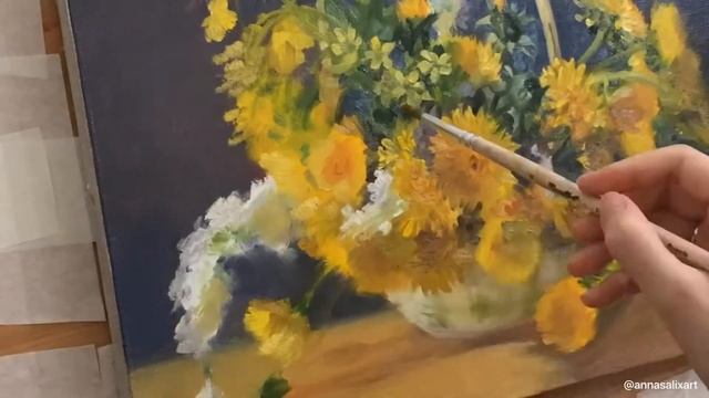 Цветы, живопись маслом на холсте | Dandelions Still Life #oilpainting Process