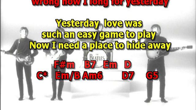 Yesterday Beatles best karaoke instrumental lyrics chords cover смотреть онлайн