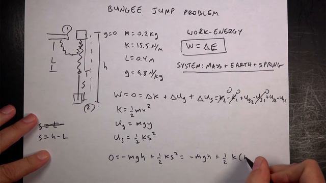 Bungee Jump Physics: How far will the mass travel before stopping? смотреть онлайн