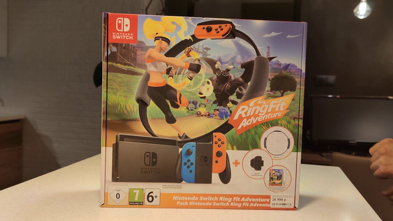 Распаковка игровой консоли Nintendo Switch 32 GB Neon Red/Blue + Ring Fit Adventure