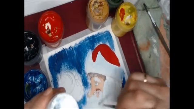 Как нарисовать деда Мороза. гуашь. смотреть онлайн