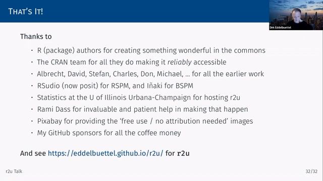 r2u - CRAN as Ubuntu Binaries with Dirk Eddelbuettel (12/7/2022) смотреть онлайн