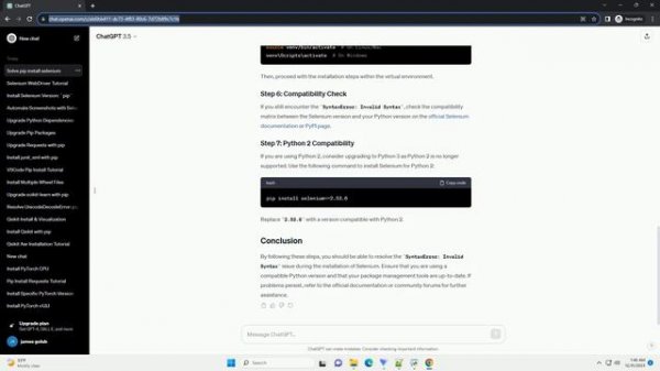 pip install selenium syntaxerror invalid syntax
