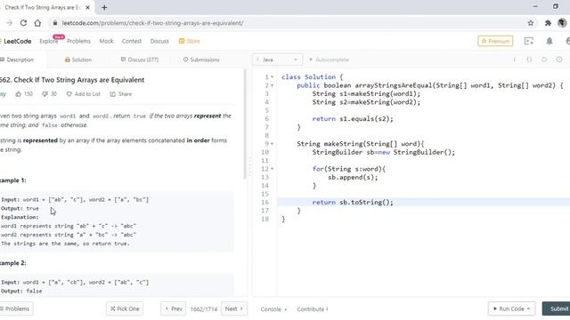 Check If Two String Arrays are Equivalent | Live Coding with Explanation | Leetcode #1662 смотреть онлайн