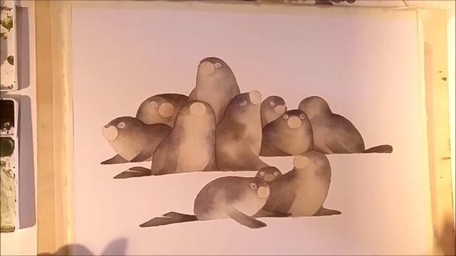 Watercolor Illustration "seals" work in progress painting by Iraville смотреть онлайн