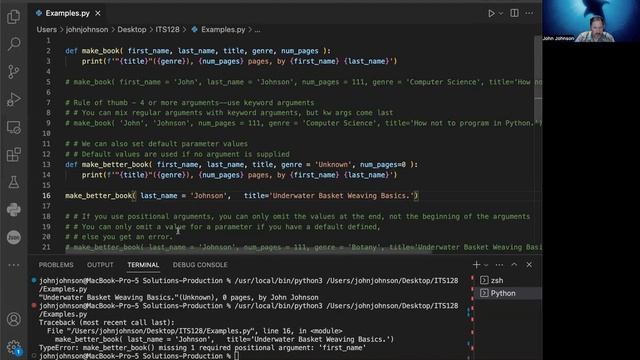 ITS 128 6.16 Keyword Arguments and Default Parameter Values смотреть онлайн