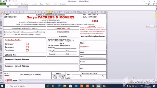 Transport Bilty / L.R Format in Excel Download Free смотреть онлайн