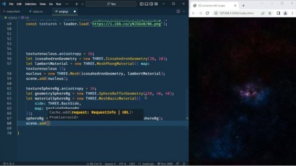 Universe Particles animation in THREE JS & Simplex Noise JS