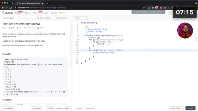 Sum of All Odd Length Subarrays - LeetCode #20 - PHP смотреть онлайн