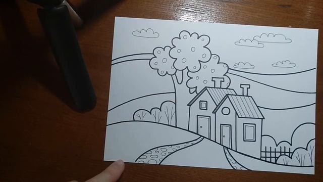 Как нарисовать домик. Декоративный пейзаж. Рисунок акварельными карандашами смотреть онлайн