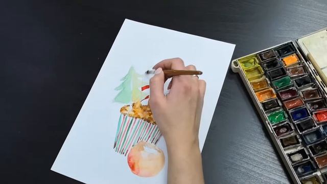 Быстрый Новогодний рисунок красками на бумаге смотреть онлайн