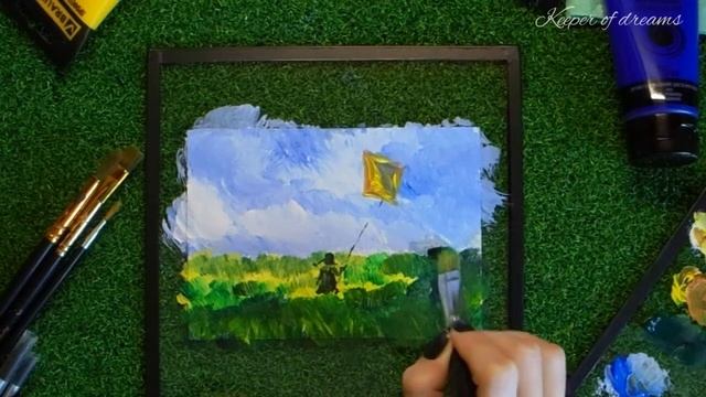 Девочка в поле с воздушным змеем акриловыми красками смотреть онлайн