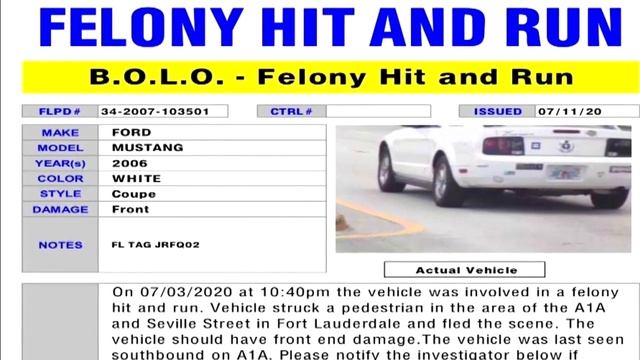 Police searching for Ford Mustang that hit woman, left her for dead on road in Fort Lauderdale B... смотреть онлайн