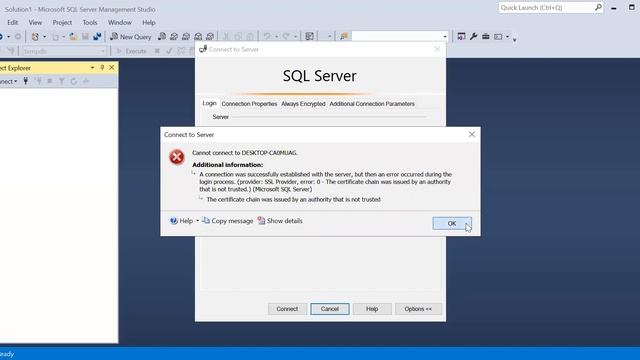 (Microsoft SQL Server, Error)The certificate chain was issued by an authority that is not trusted. смотреть онлайн