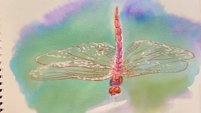 Рисуем акварелью стрекозу. смотреть онлайн