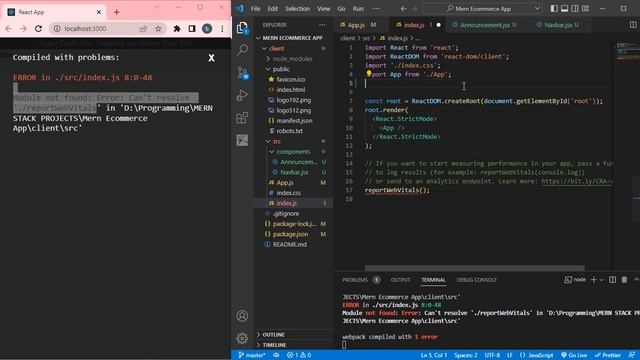 Error: can't resolve './reportWebVitals' || Reactjs Solved смотреть онлайн