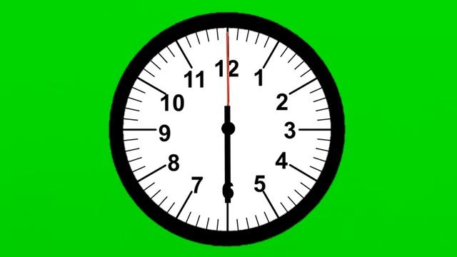 Analog CLOCK. 12 HOURS. Ticking, TicTac, Count Overtime Green Screen