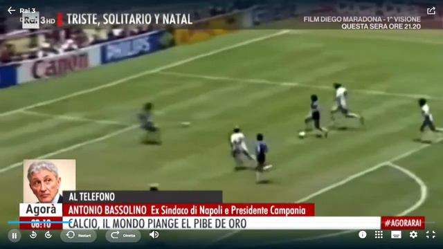 Antonio Bassolino ricorda Diego Armando Maradona ad Agorà (RAI3) 26.11.2020 смотреть онлайн