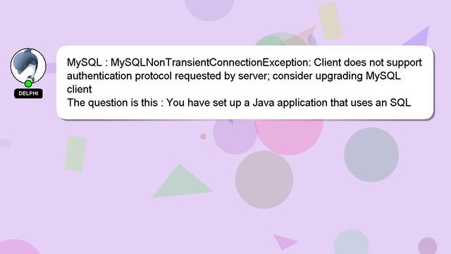 MySQL : MySQLNonTransientConnectionException: Client does not support authentication protocol reque смотреть онлайн