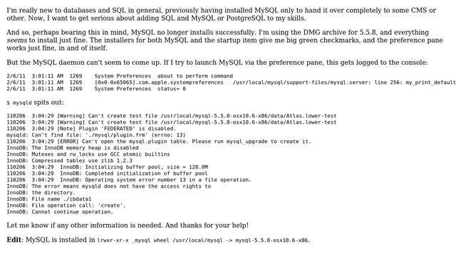 Databases: Having Problems Installing 64-bit MySQL 5.5.8 x86 on OS X 10.6.6 (2 Solutions!!) смотреть онлайн
