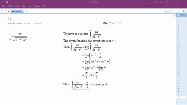 Integrate dx/sqrt(1 - x^2) from x=0 to 1 смотреть онлайн