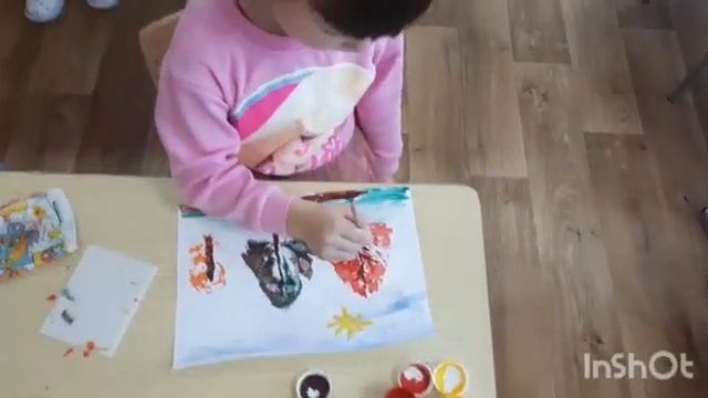 Рисование отпечатками листьев смотреть онлайн
