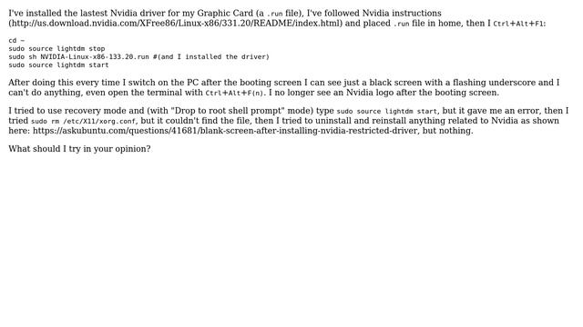 Ubuntu: Another black screen after Nvidia driver installing смотреть онлайн
