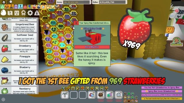 Getting 3 Gifted Spicy Bees With 9357 Strawberries! Bee Swarm Simulator смотреть онлайн