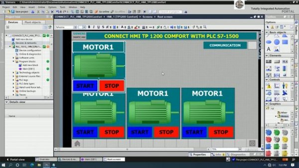 HMI TP 1200 Comfort connect with PLC S7-1500 (Full tutorial)
