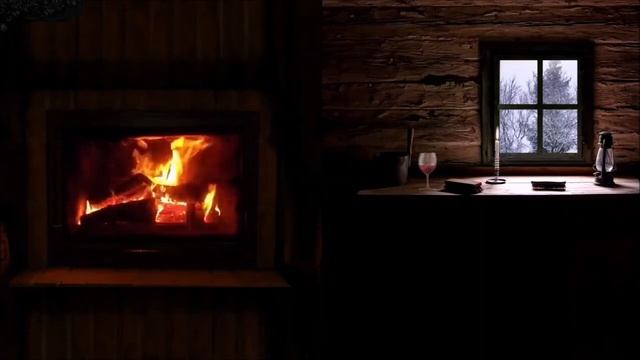 Метель за окном и треск поленьев в камине смотреть онлайн