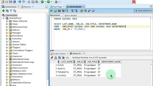 Menampilkan record dari beberapa tabel menggunakan konsep NATURAL JOIN pada SQL Oracle смотреть онлайн