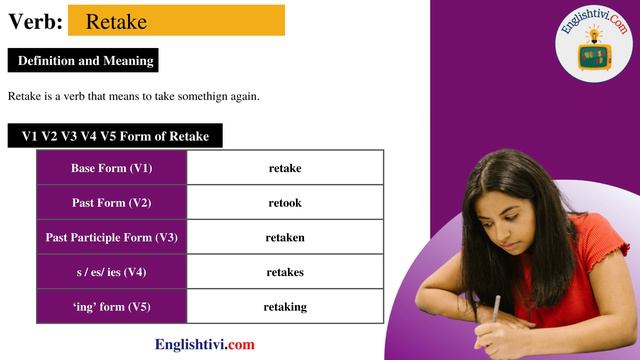 Retake V1 V2 V3 V4 V5 Base Form, Past Simple, Past Participle Form of retake | Englishtivi.com смотреть онлайн