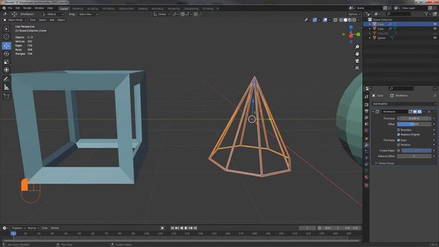 Модификатор "WireFrame" в Блендере."Wireframe" modifier in the Blender. смотреть онлайн