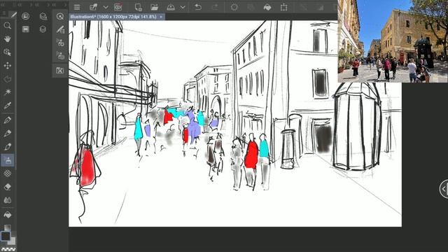 Android Artist - Digital Urban Sketch with Clip Studio Paint - Speed sketch of people/figures/crowd смотреть онлайн