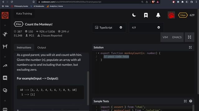 Codewars - Typescript - Count the Monkeys! смотреть онлайн