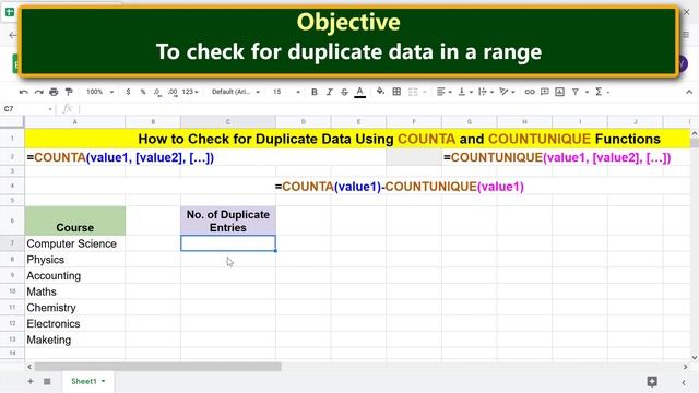 Google Sheets | COUNTA & COUNTUNIQUE Functions to Check for Duplicate Data | Example | Tutorial смотреть онлайн