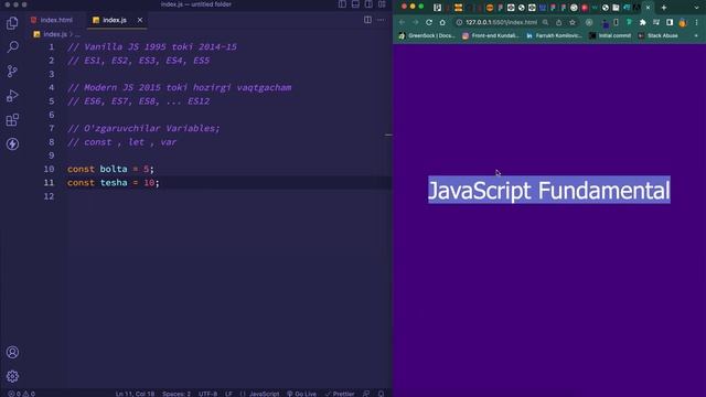 JavaScript da o'zgaruvchilar Vanilla js va Modern Js haqida смотреть онлайн