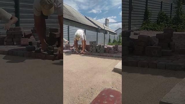 Процесс укладки тротуарной плитки. смотреть онлайн