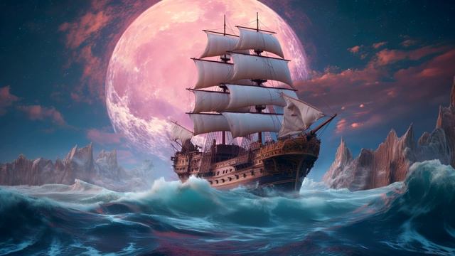 fantasy ship sails pink moon 4k live wallpaper in laptop смотреть онлайн
