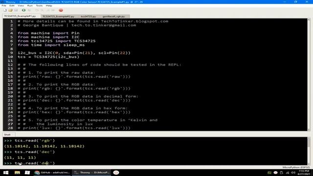 033 - MicroPython TechNotes: TCS34725 RGB Color Sensor смотреть онлайн