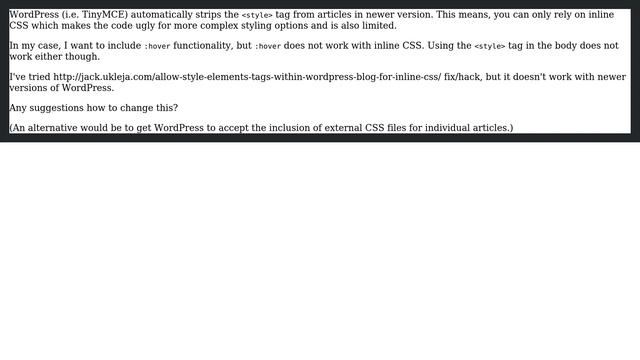 Wordpress: How to get WordPress to accept the ＜style＞ tag in articles (or other alternatives)? смотреть онлайн